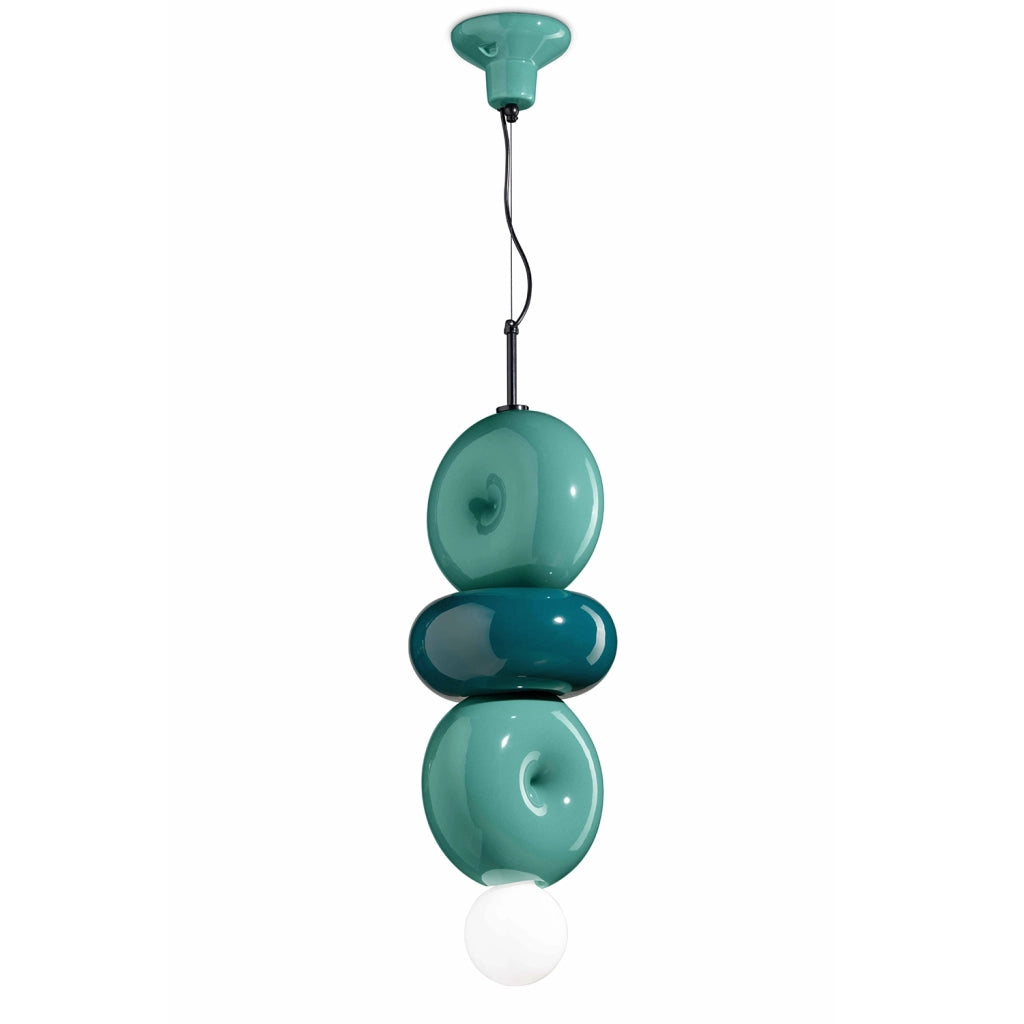Sospensione Vintage Decò Bumbum 3 Elementi Ceramica Turchese E Verde 1 Luce E27