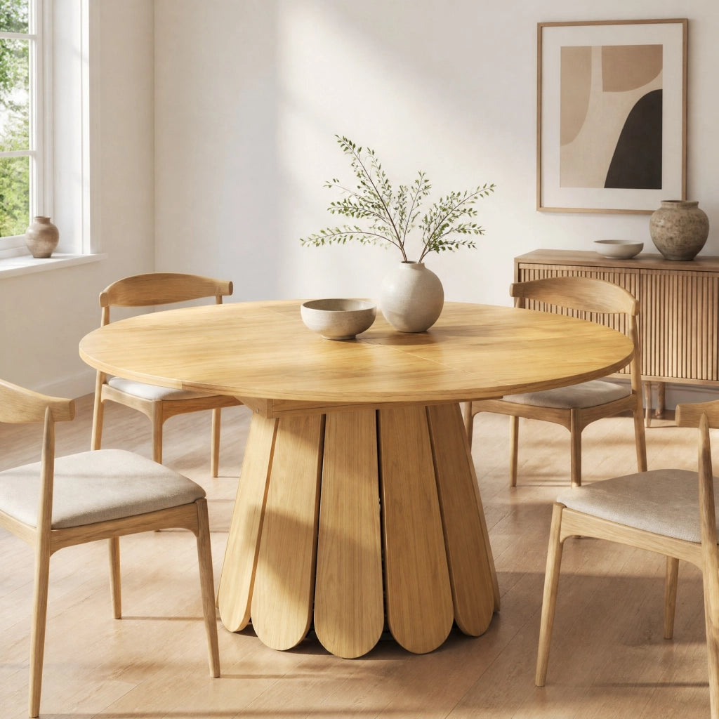 Tavolo allungabile da pranzo in MDF effetto legno naturale con piano estensibile su guide scorrevoli