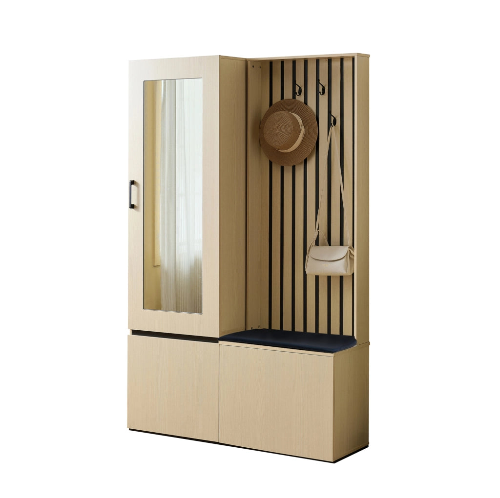 Set guardaroba con specchio e panca in MDF effetto legno