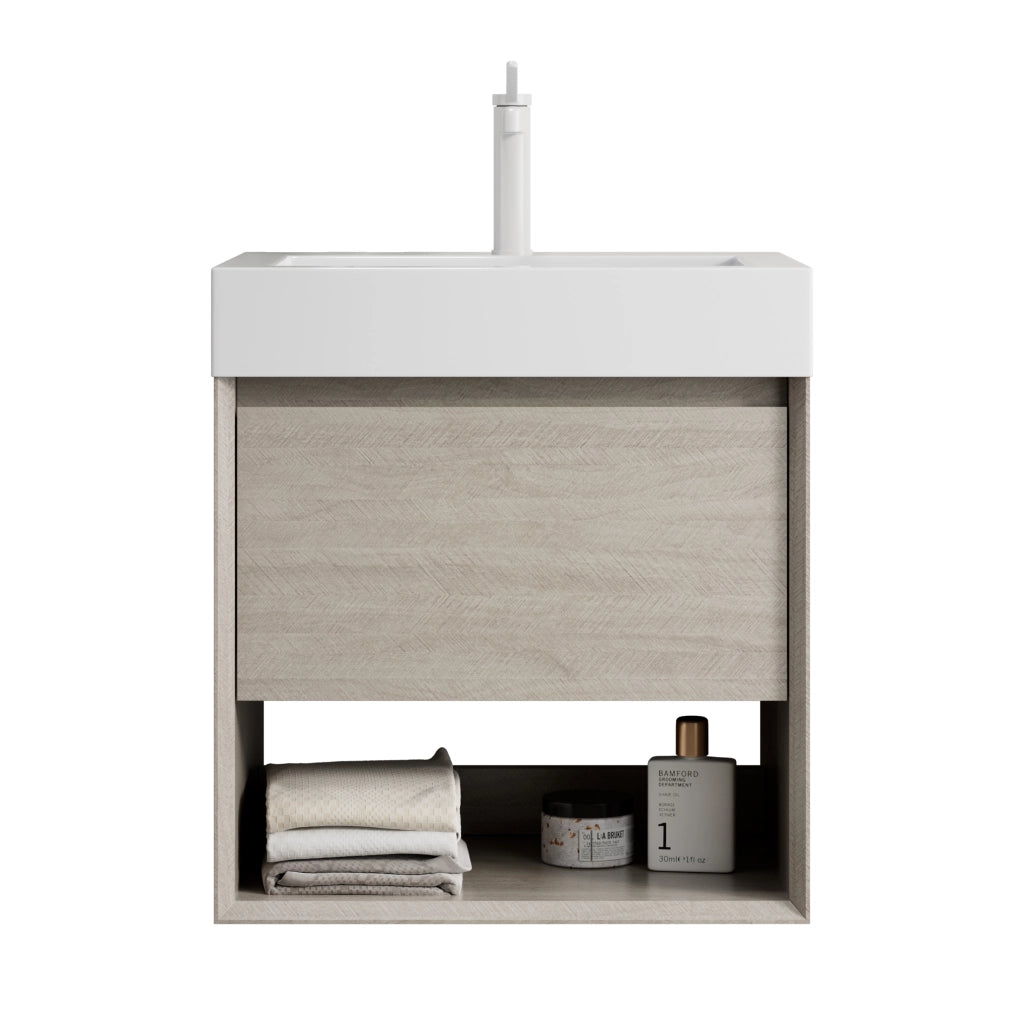 Mobile sottolavabo con 1 cassetto e 1 ripiano, lavabo integrato per bagno, 55×46×60 cm