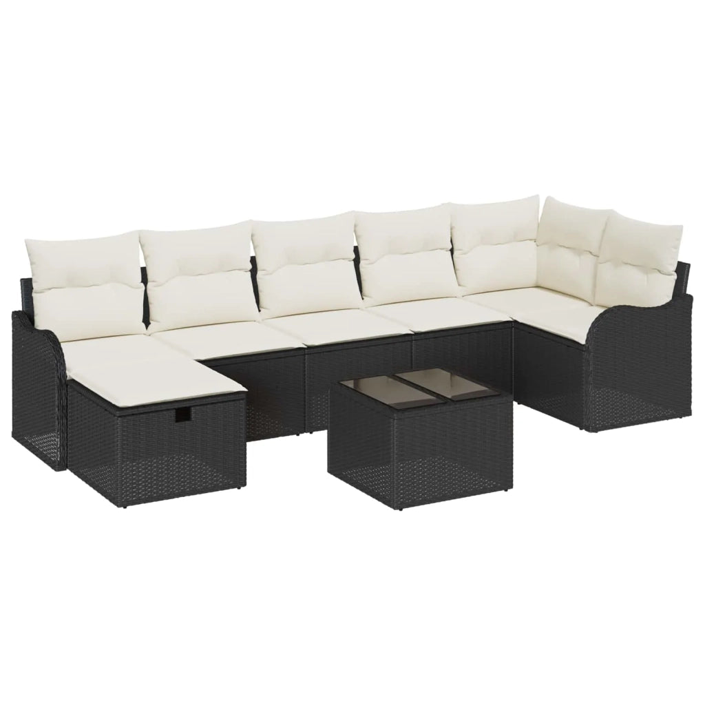 Set di divani con cuscino 8 pcs Nero e Crema polyrattan