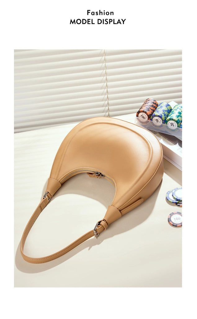 Nuova borsa a tracolla casual da donna in vera pelle, colore marrone.