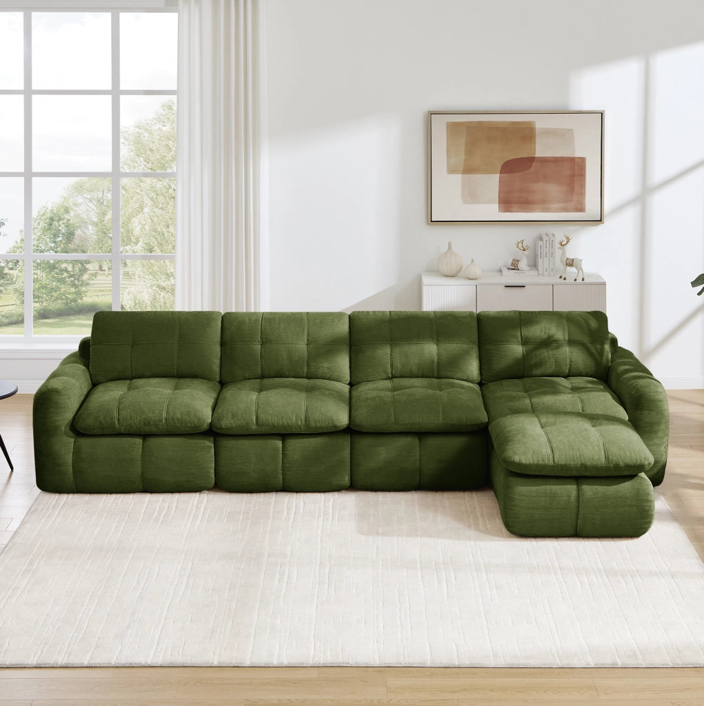 Divano angolare modulare 4 posti 334x160x68 cm in ciniglia verde