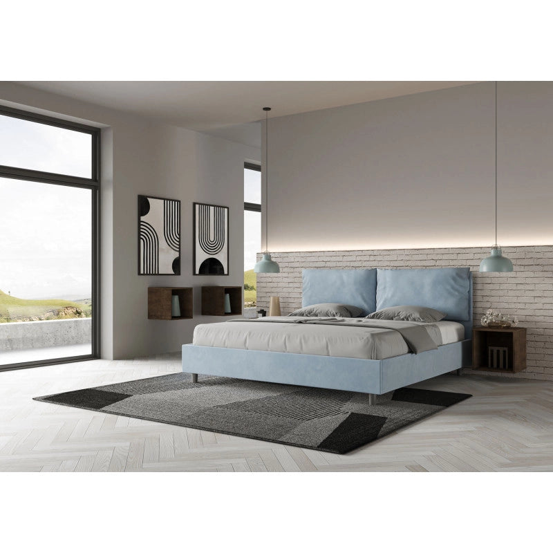 Letto imbottito Matrimoniale 190x190 cm Large - Senza rete,Microfibra,Azzurro