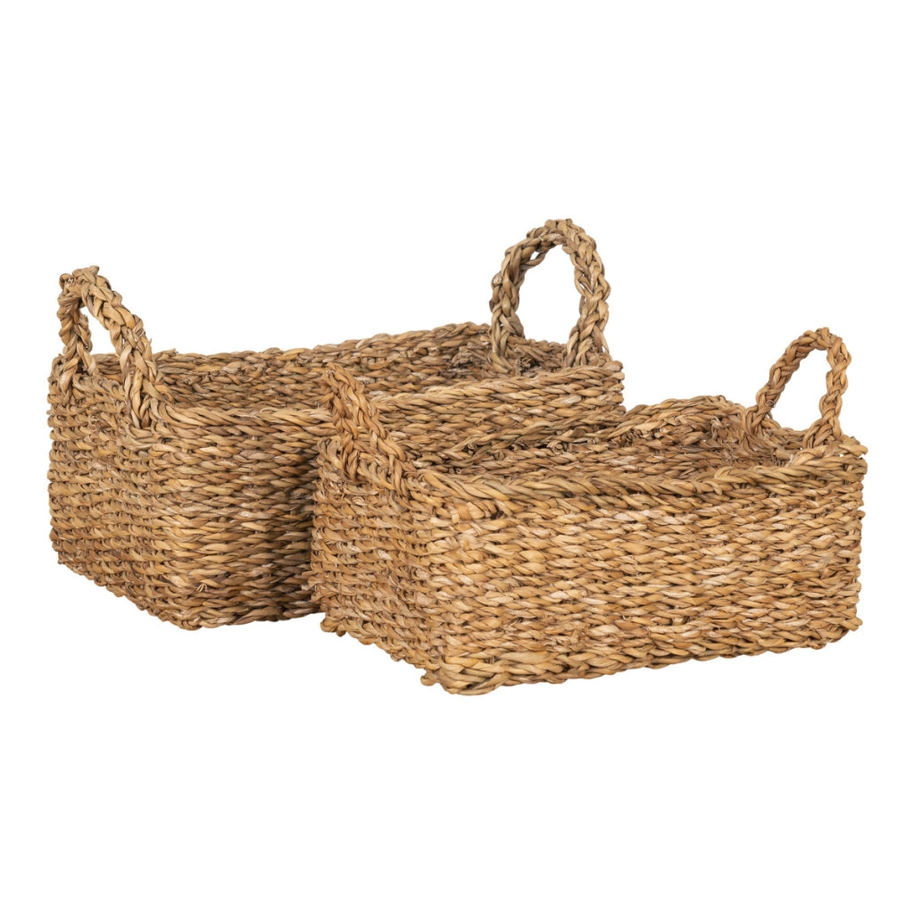 Set di 2 Cesti Portaoggetti Morella, Marrone, Erba Marina, 28x20x11 cm