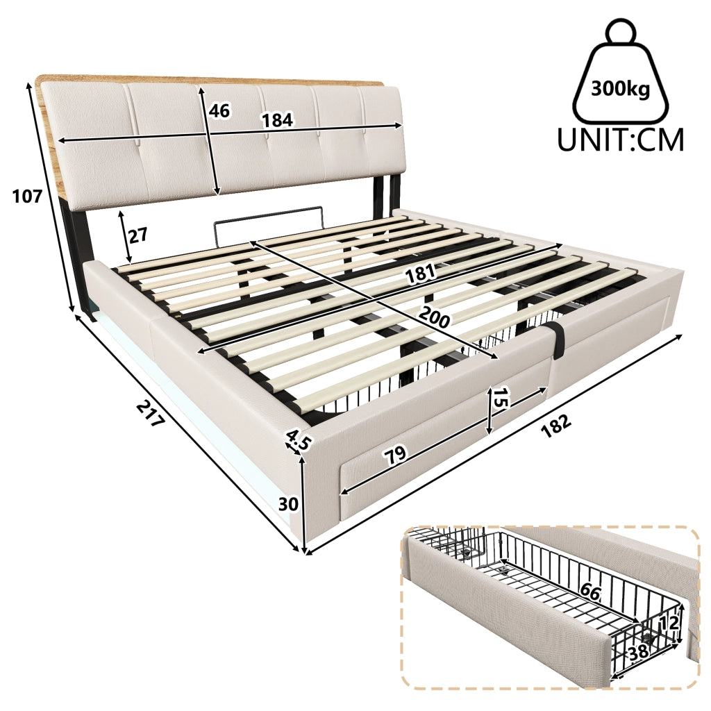 letto imbottito lino beige 180x200 cm