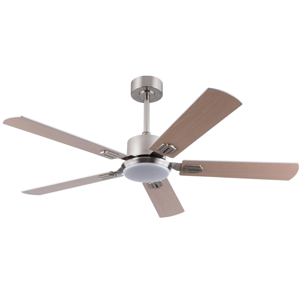Ventilatore da soffitto con luce e telecomando in metallo e legno nickel dimmerabile con 6 velocità