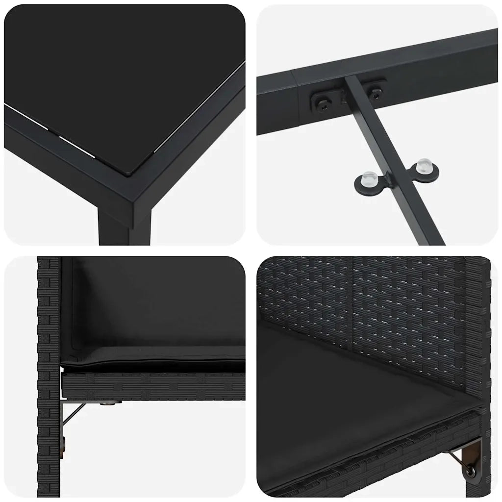 Set da Pranzo per Giardino 5 pz Nero polyrattan 3380009