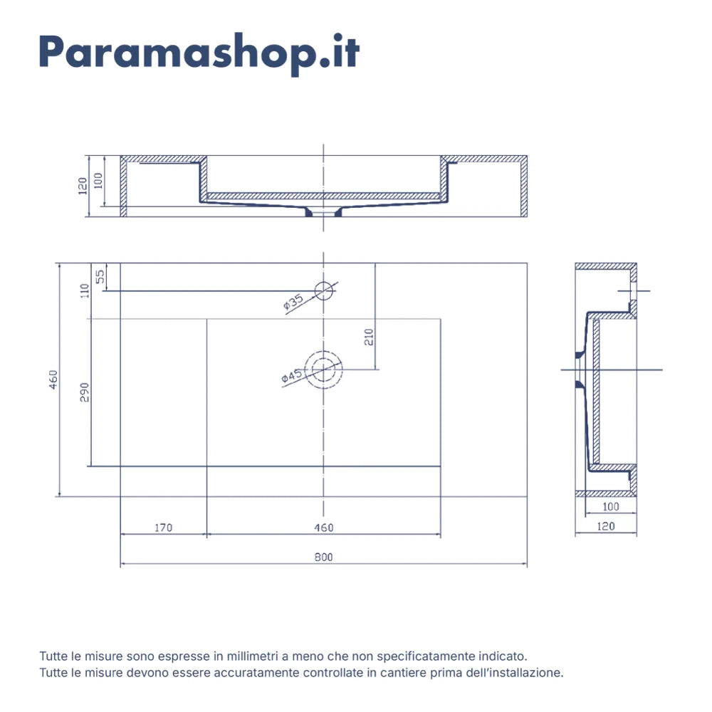 Lavabo sospeso in hpl 80cm effetto marmo scuro | Baikal