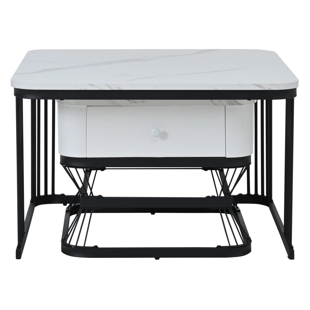 Set di 2 tavolini da caff¨¨ 70x70 e 50x50 cm con cassetto in MDF e metallo bianco e nero