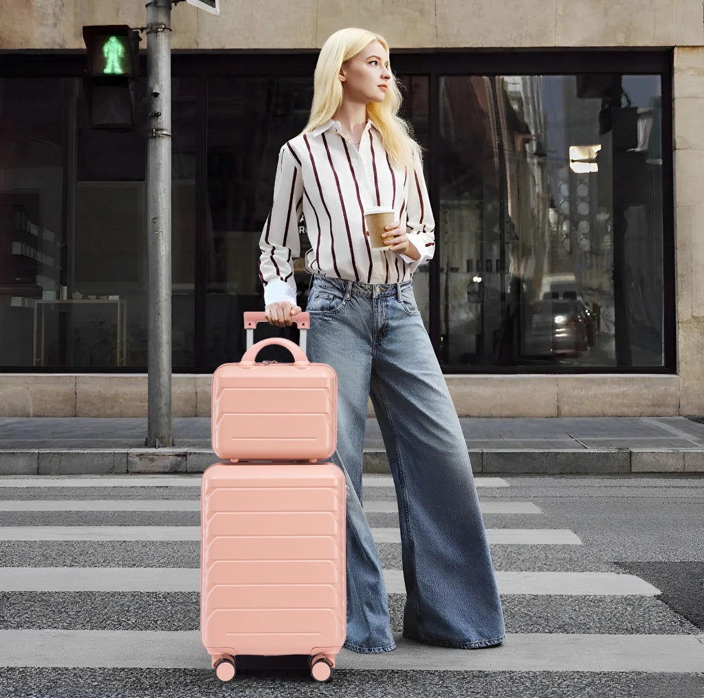Set valigie rigide 2 pezzi: trolley 19" e beauty case 14" in ABS rosa HOMVRA