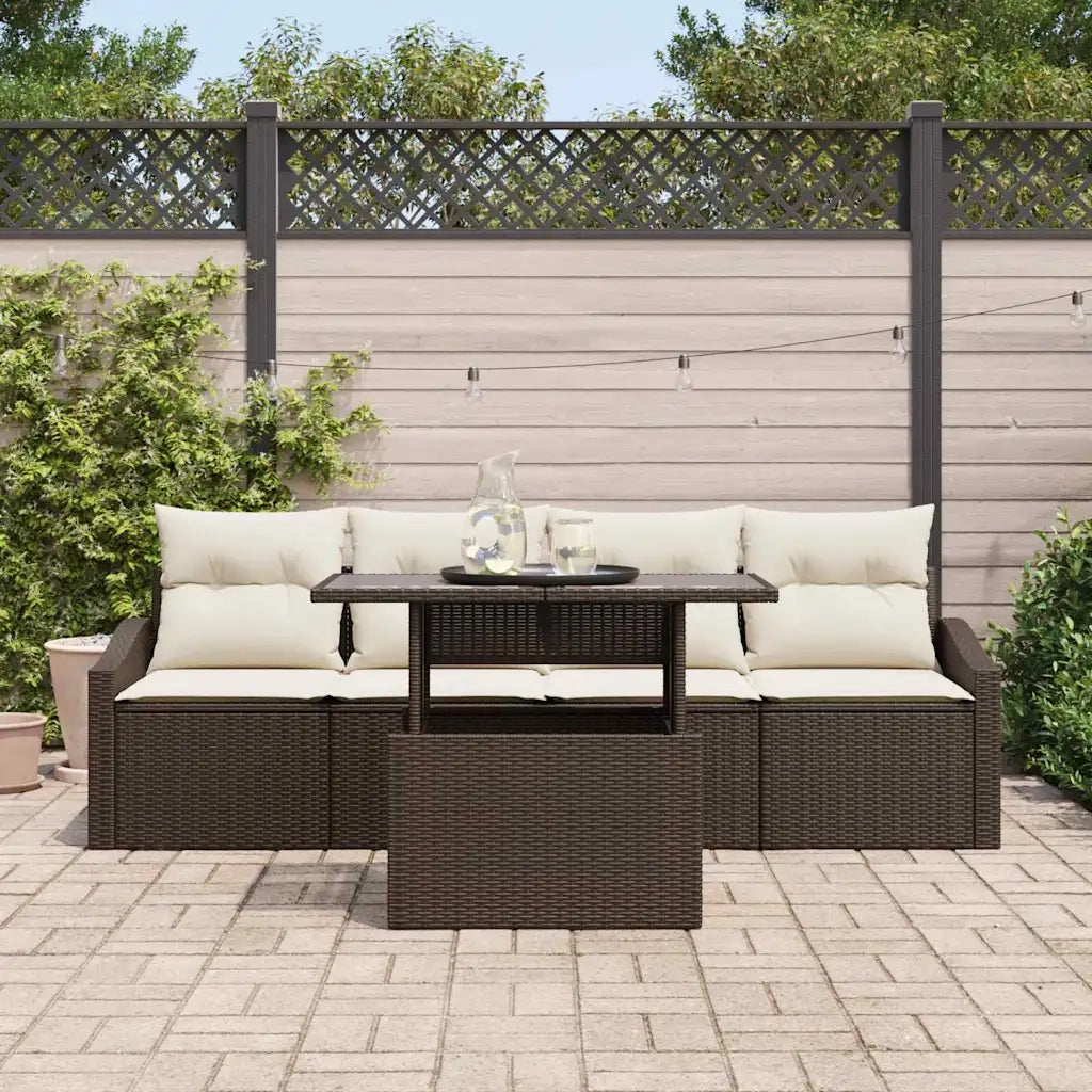 Set Divano da Giardino 5 pcs Marrone e Crema polyrattan