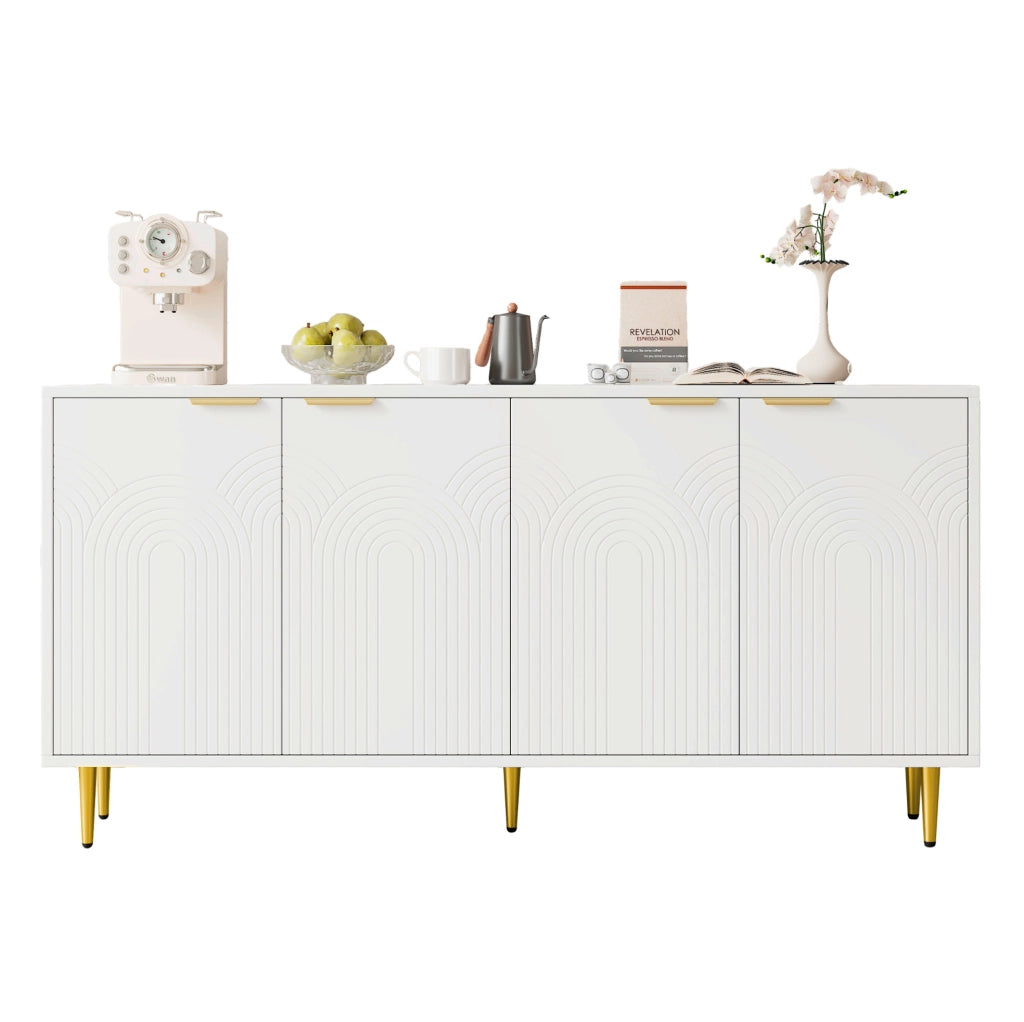 Credenza bianca con 4 ante e maniglie dorate