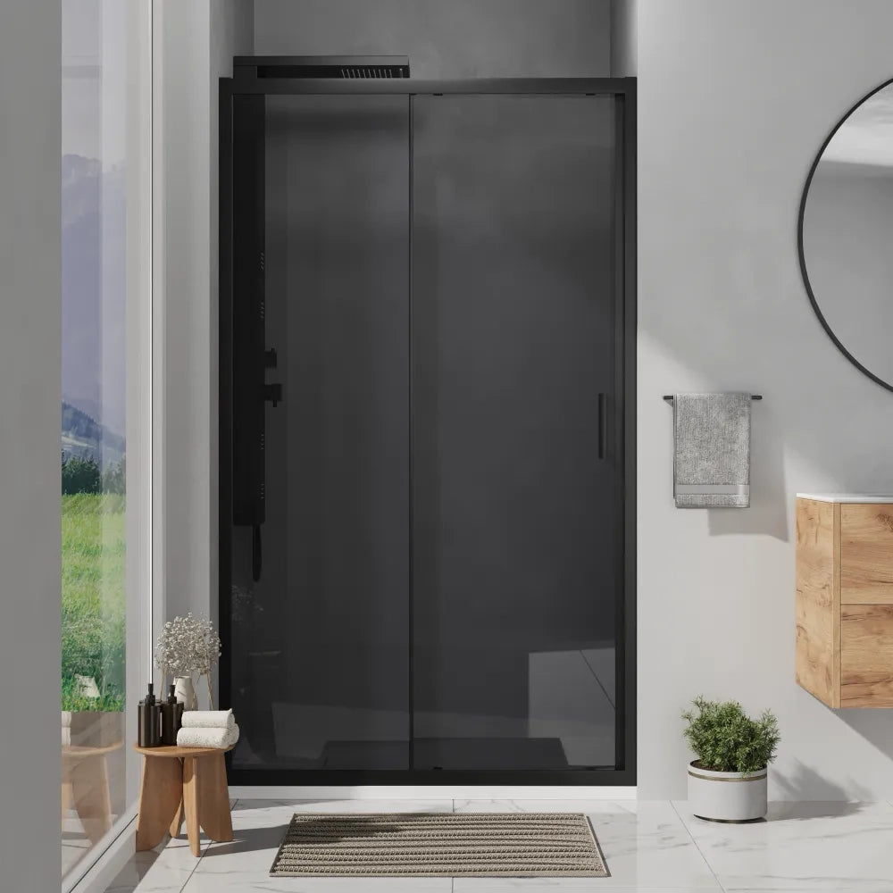 Nicchia doccia 125 cm reversibile apertura scorrevole profili nero opaco vetro 6 mm fumè h 198 | Tahiti