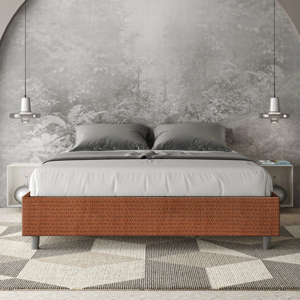 Letto Matrimoniale Sommier 160x210 cm con Rete e Contenitore Azelia Labirinto 04 Arancione