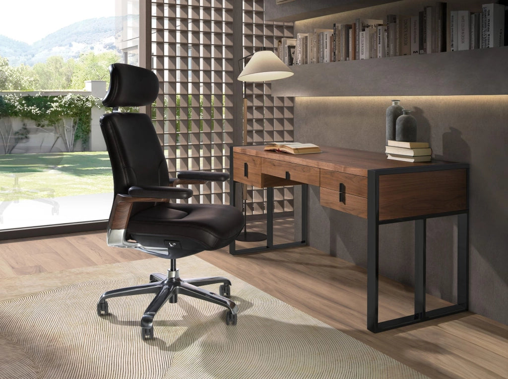 Sedia girevole da ufficio in similpelle nera