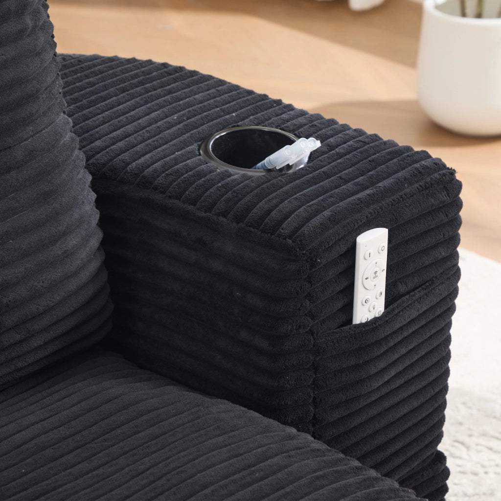 Poltrona letto 2 in 1 con braccioli rimovibili; portabevande e tasche laterali; velluto a coste nero