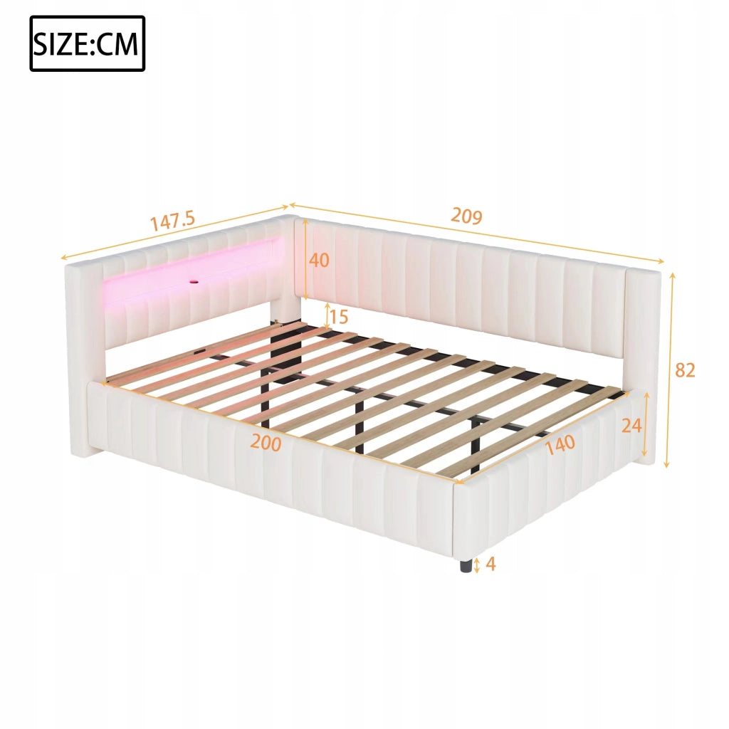 Letto imbottito con LED e USB - Xylo - 140x200 - Beige