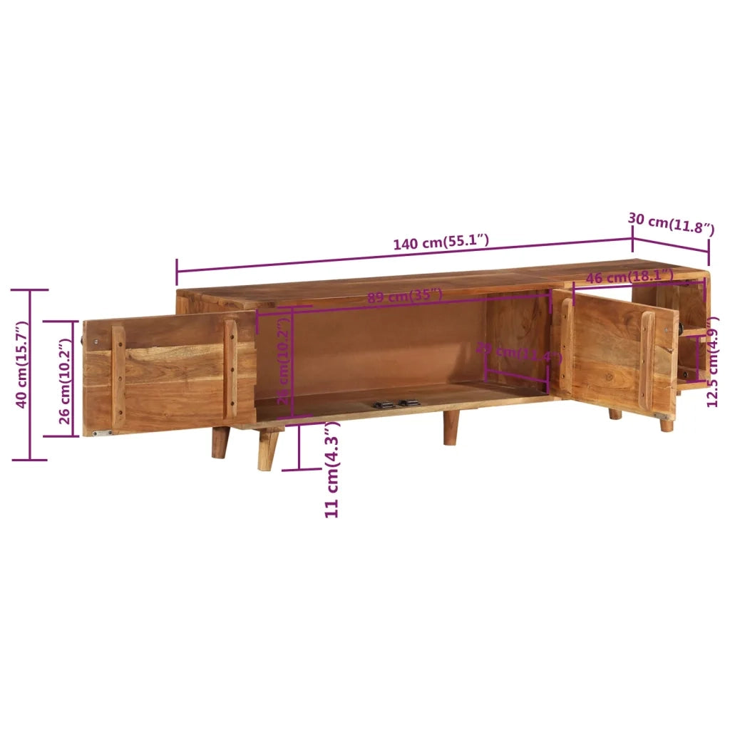 Mobile TV Massello di Acacia con Finitura Ambra 140x30x40 cm 337847