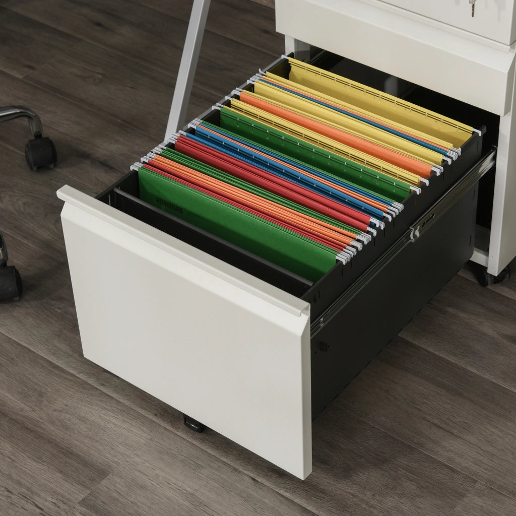 Mobile contenitore ufficio in acciaio bianco con 3 cassetti, 39x48x60 cm