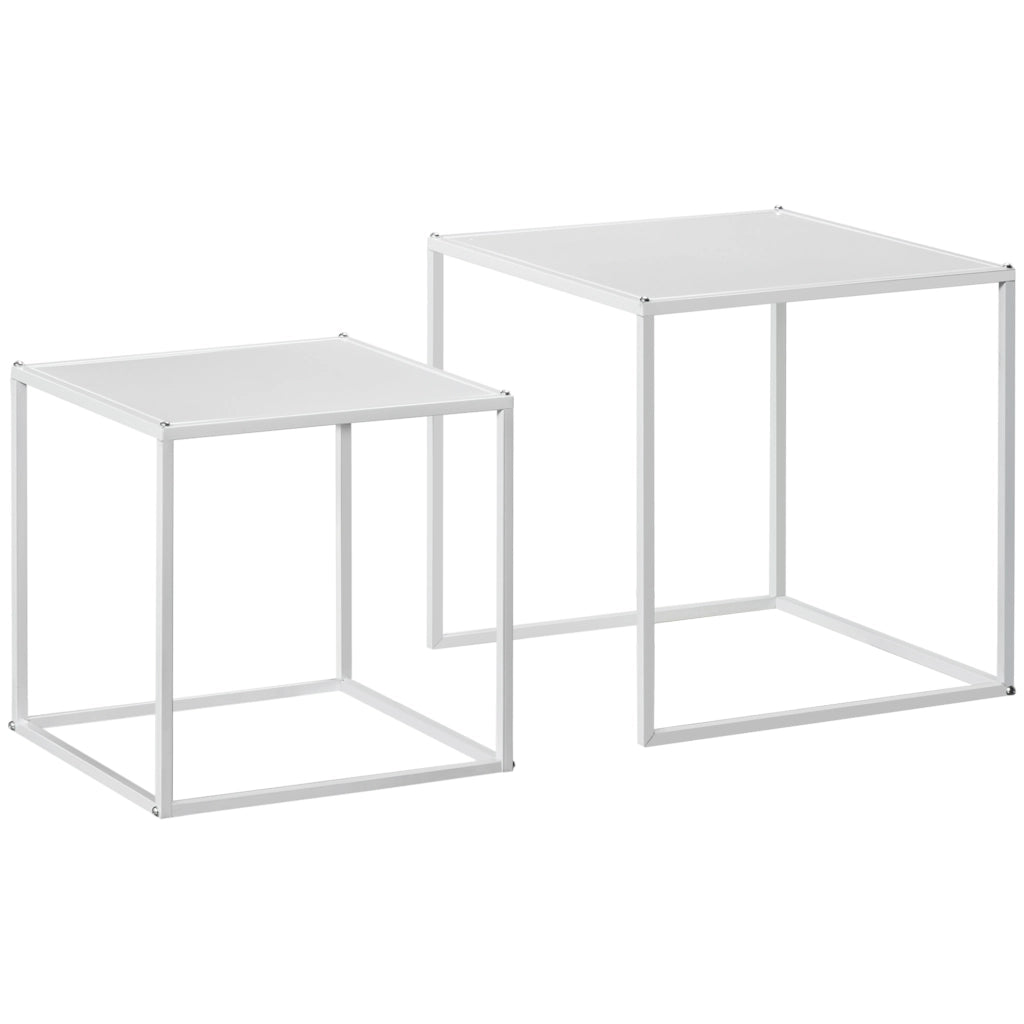 Tavolini bassi fissi set da 2 quadrati con struttura in acciaio bianco portata 10 kg per tavolo