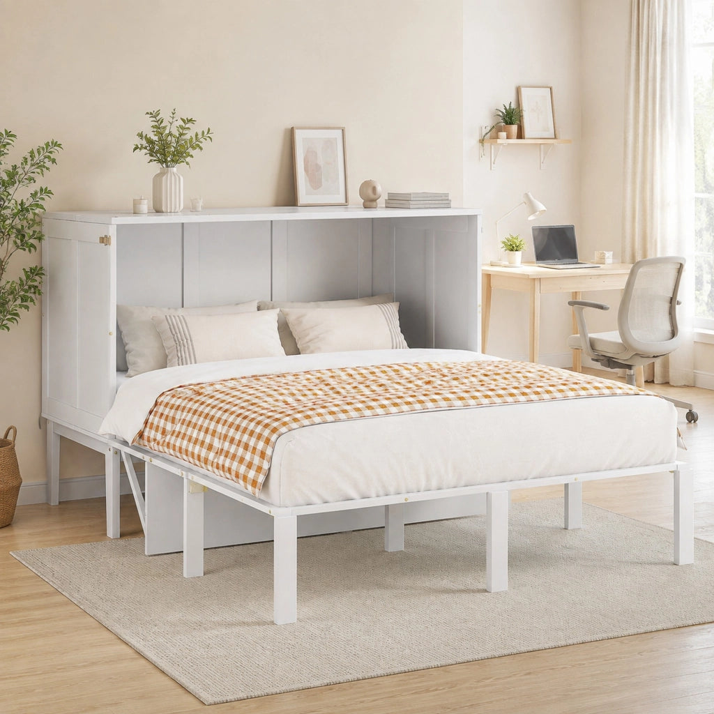 Letto a scomparsa verticale 140x200 cm con vani inferiori in MDF e metallo; bianco