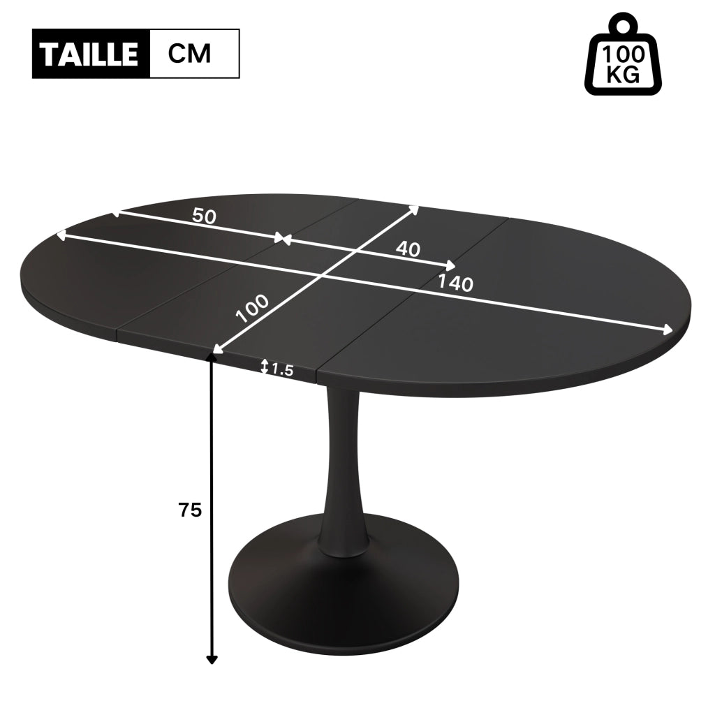 Tavolo da pranzo allungabile ovale - per sala da pranzo - in MDF - 100/140×100×75 cm - nero