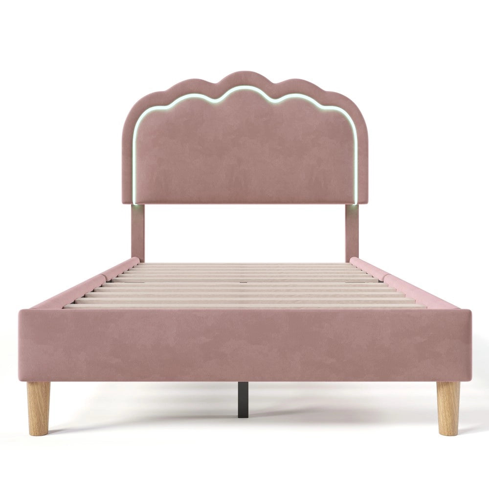 Letto Singolo Imbottito con Testiera Regolabile e Doghe ¨C MINIMAL ¨C Rosa Velluto 90x190cm