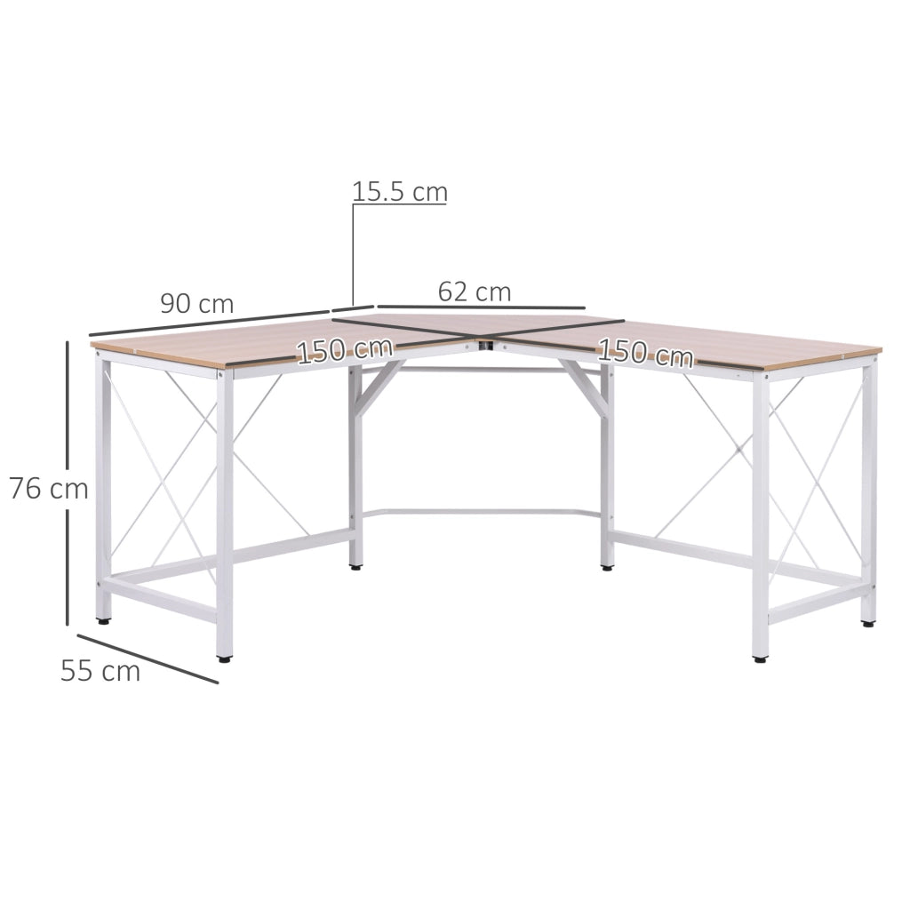 Scrivania Angolare a L 150x150x76 cm in MDF Naturale per Ufficio e Studio