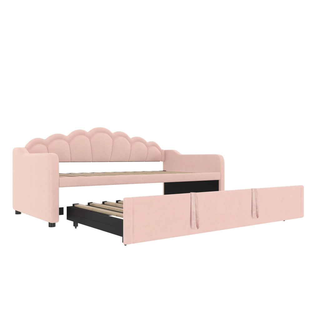 Letto Giorno con Letto Estraibile e LED Multicolore, Velluto Rosa, 90x200 cm (180x200 cm)