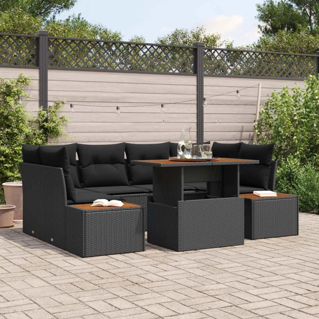 Set Divano da Giardino con archiviazione 7 pcs Nero Poly Rattan