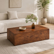 Tavolino basso fisso in MDF color noce con finitura effetto legno e struttura a telaio per soggiorno