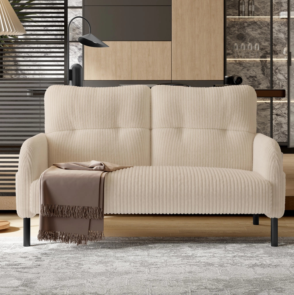 Divano 2 posti 120x75x79 cm in velluto a coste beige con tasca laterale