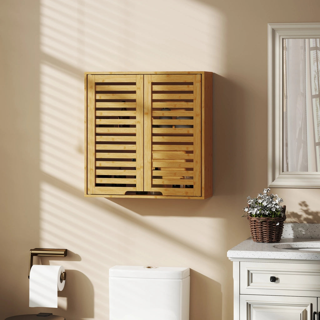 Mobile bagno da parete ¨C Xylo ¨C bamb¨´ naturale con ripiano regolabile 60x20x60 cm