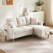 Divano angolare 3 posti con chaise longue reversibile beige