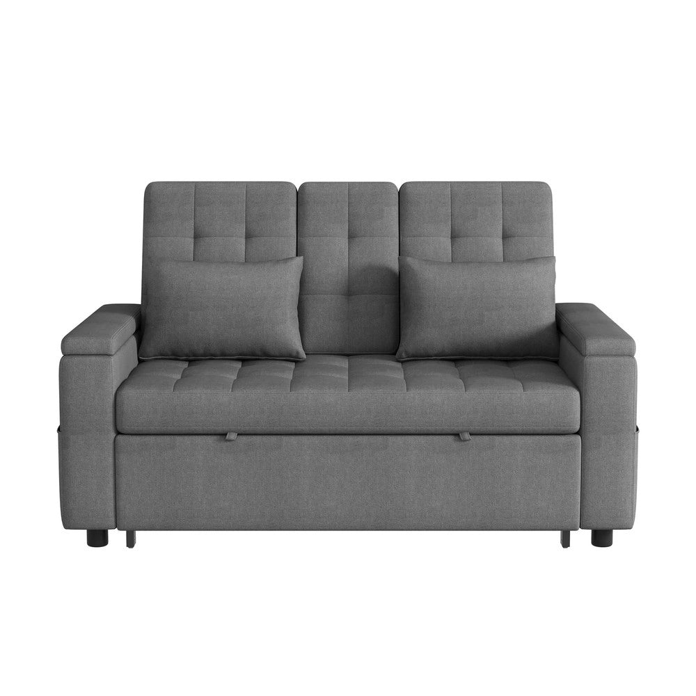 Divano letto estraibile con contenitore ¨C Minimal ¨C grigio tessuto con cuscini