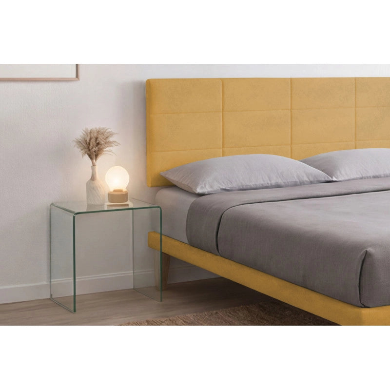 Letto imbottito Letto Matrimoniale alla Francese 140x190 cm Square - Con rete,Microfibra,Ocra