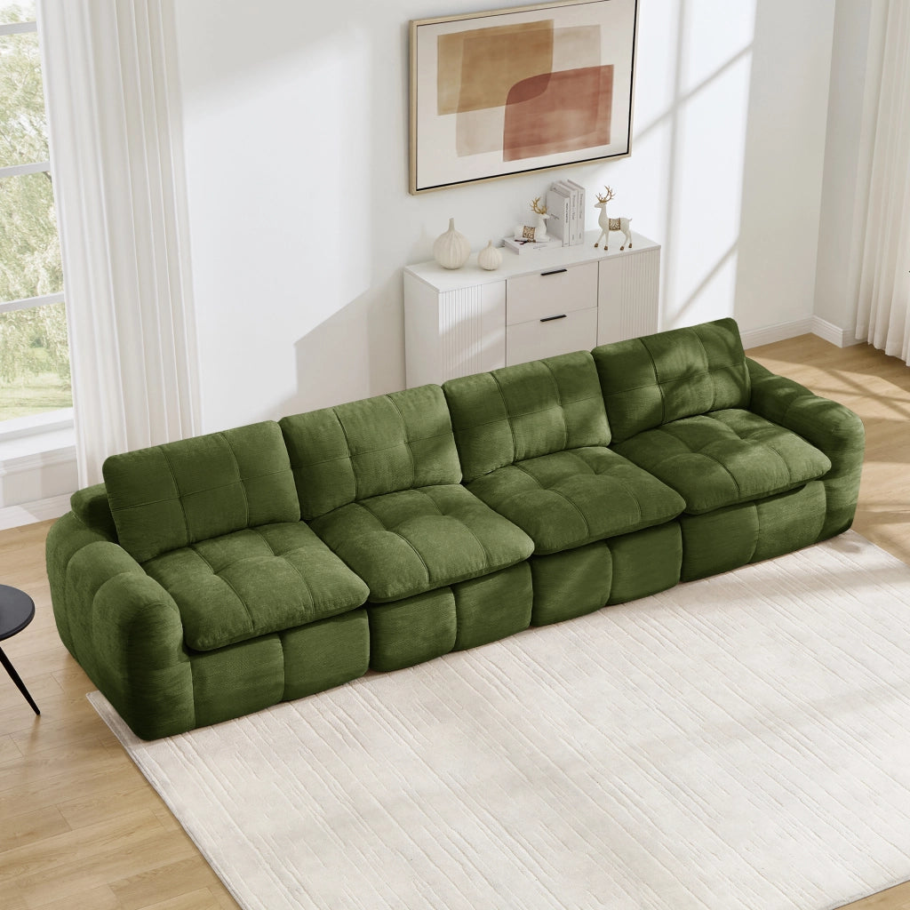 Divano modulare 4 posti - con seduta ampia e profonda - in chenille verde