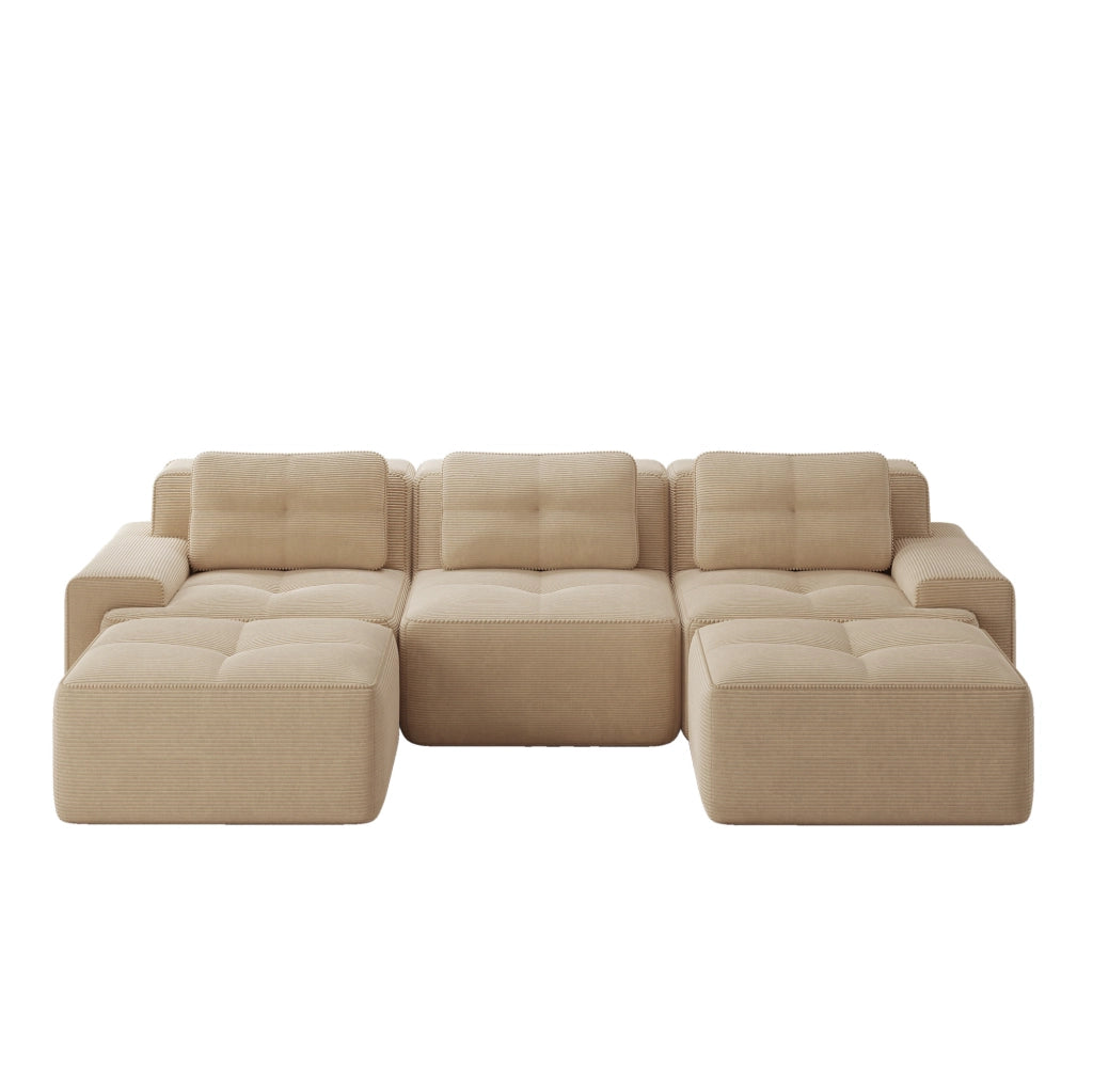 Divano modulare Cloud 3 posti in velluto a coste beige, modulare con ottomana, senza montaggio
