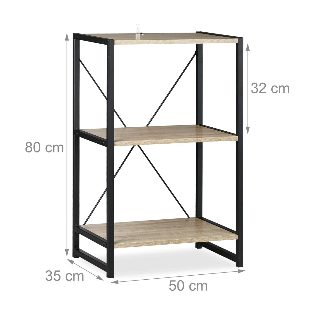 Scaffale da terra industriale dal design moderno, 3 ripiani, 80 x 30 x 90 cm, in metallo nero, 13_0004757