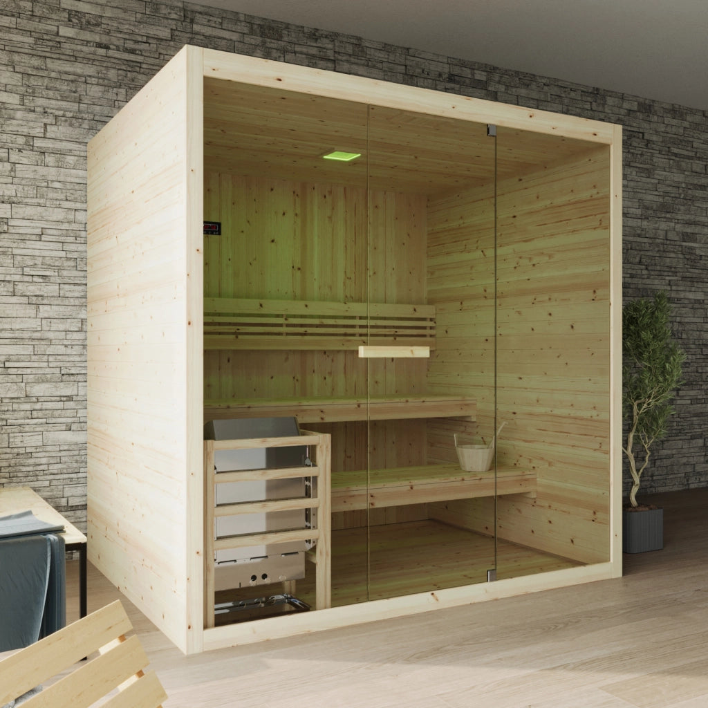 Sauna finlandese da interno 3-4 persone 180x130cm h200 in legno di abete | Nirva