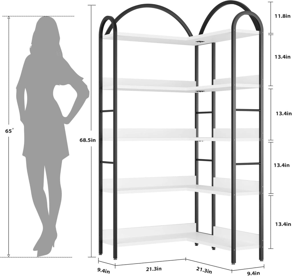 Libreria Angolare Industriale 5 Ripiani Scaffale ad Angolo Autoportante Mobile per Soggiorno e Studio Altezza 174cm
