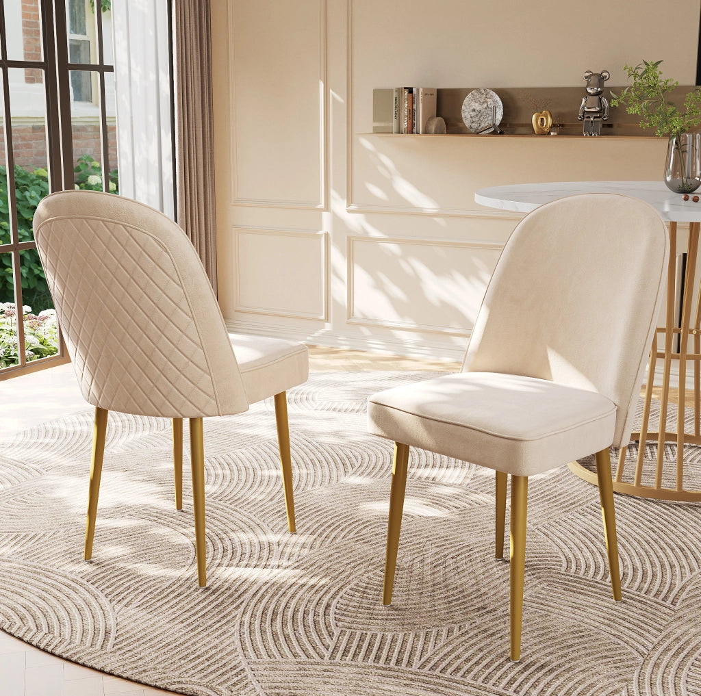 Set di 6 sedie da pranzo in velluto beige con gambe in metallo dorato; 45;5x62x87;5 cm