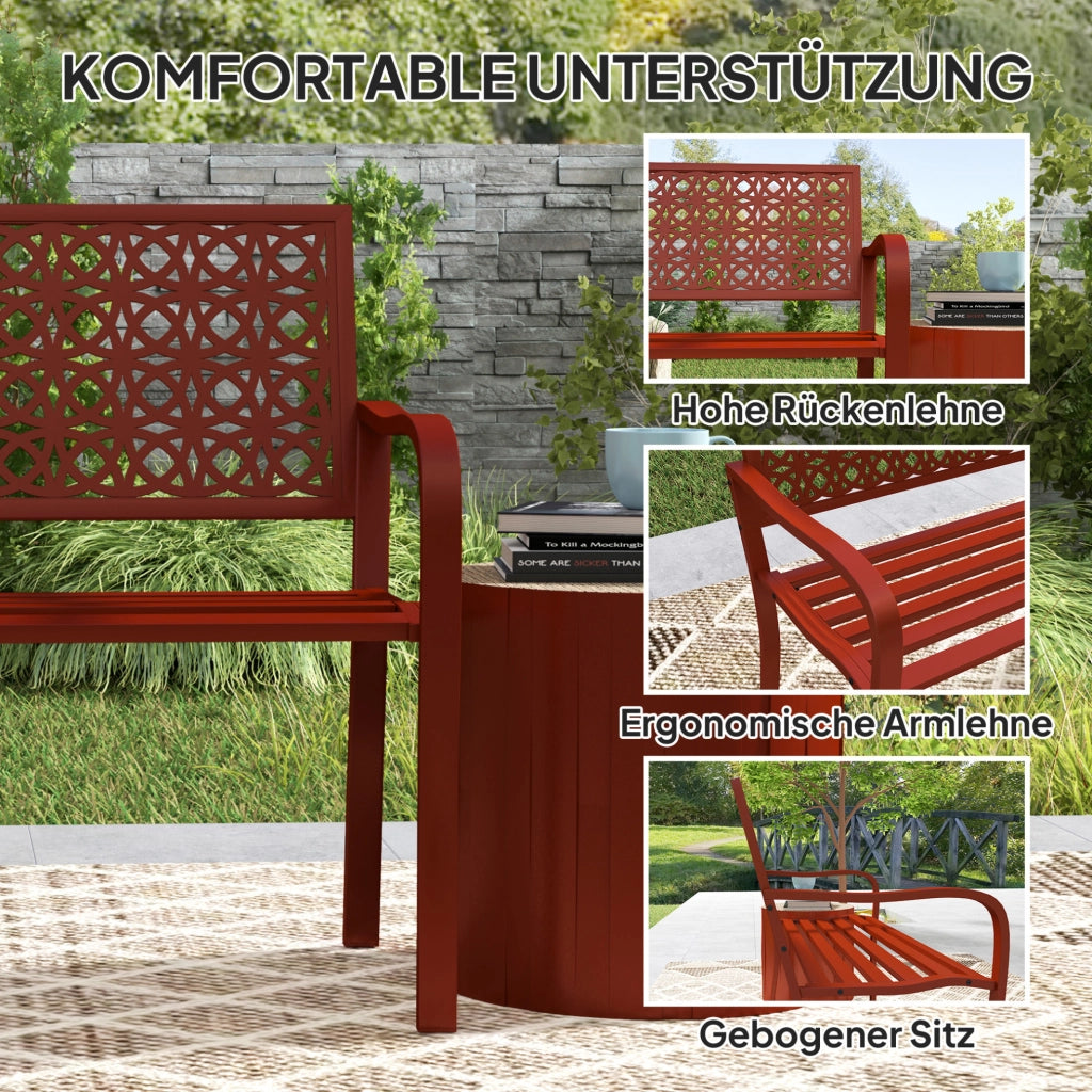 Panchina da giardino 2 posti in acciaio rosso 127 cm