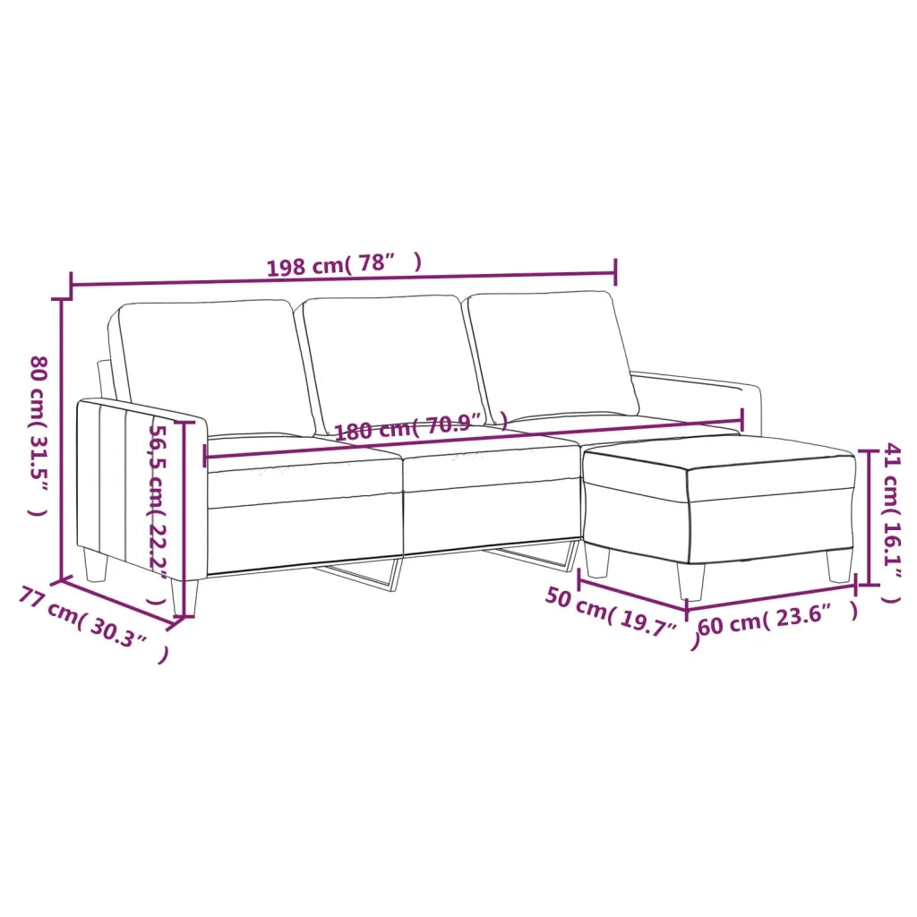 Divano a 3 Posti con Poggiapiedi-Sofa 3 Posti con Poggiapiedi Cappuccino 180cm in Similpelle 916560