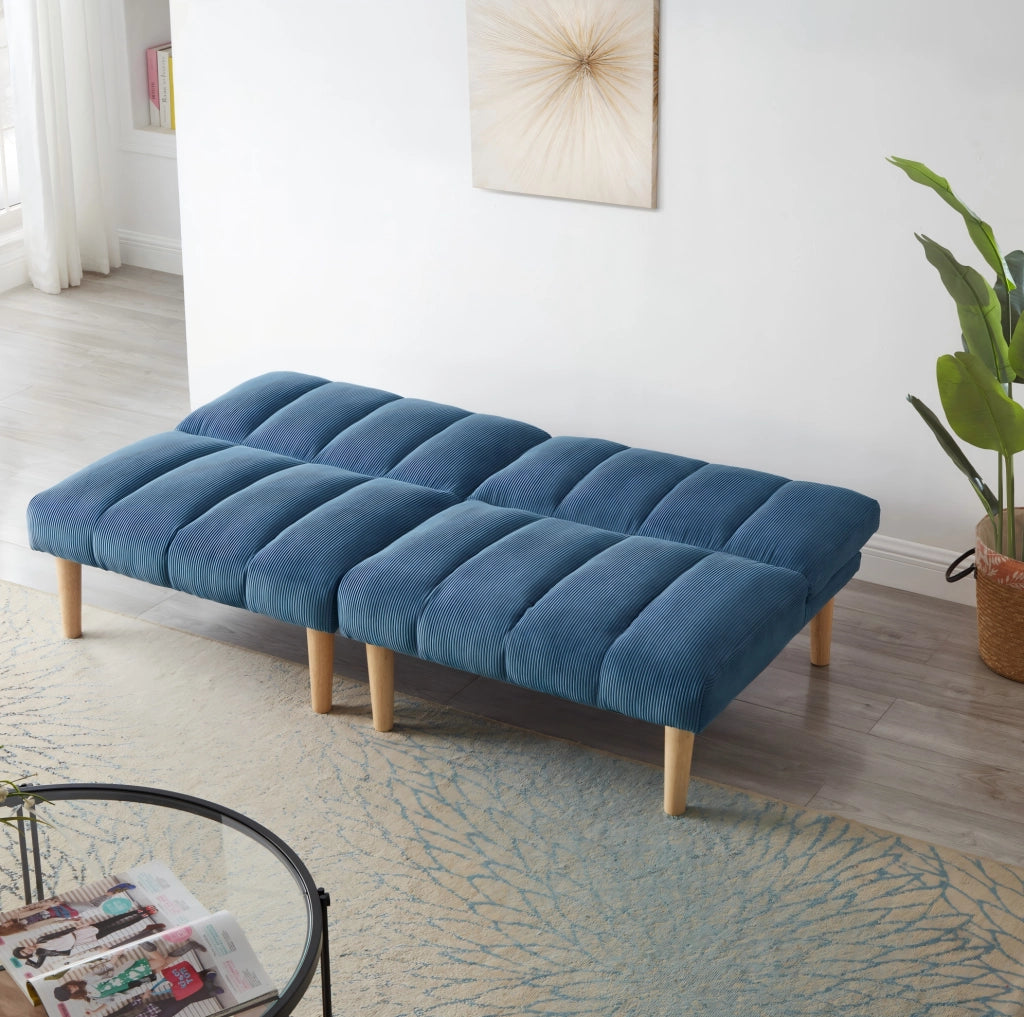 Divano letto 167x82x72 cm blu in velluto a coste - schienale regolabile in 3 posizioni