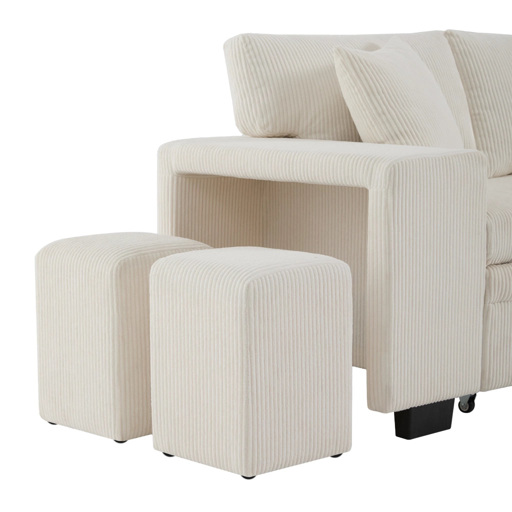 Divano letto angolare 231x131,5 cm con contenitore, USB e USB-C in corduroy beige