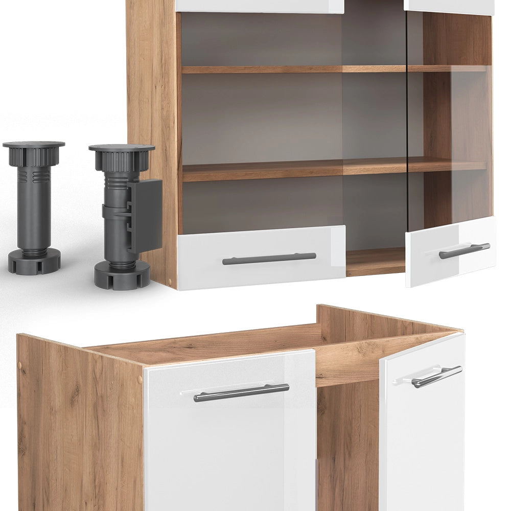 Cucina componibile Fame-Line Bianco lucido/Rovere dorato 235 cm, PL Rovere Vicco