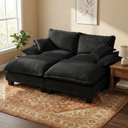 Divano Angolare Modulare con Ottomane ¨C MINIMAL ¨C Chenille Nero, Cuscini Morbidi