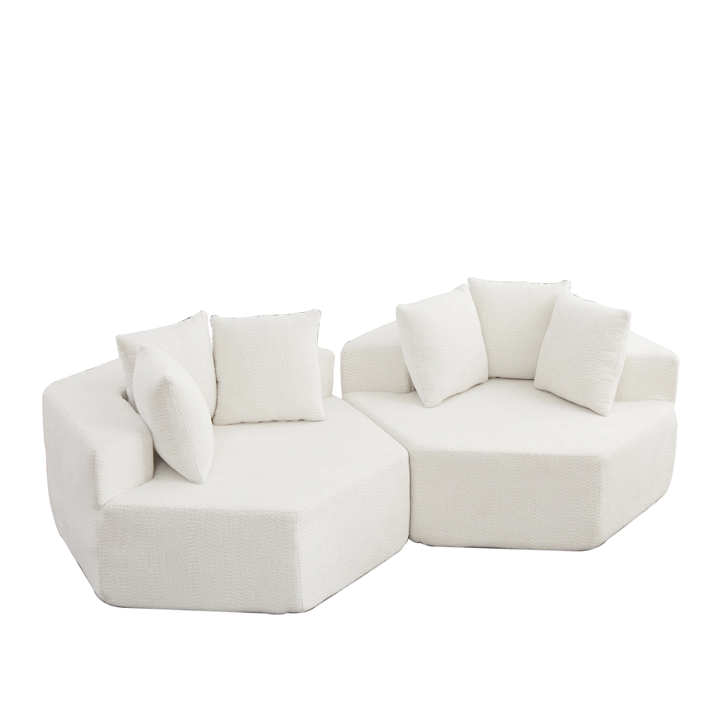 Poltrona modulare esagonale in ciniglia beige